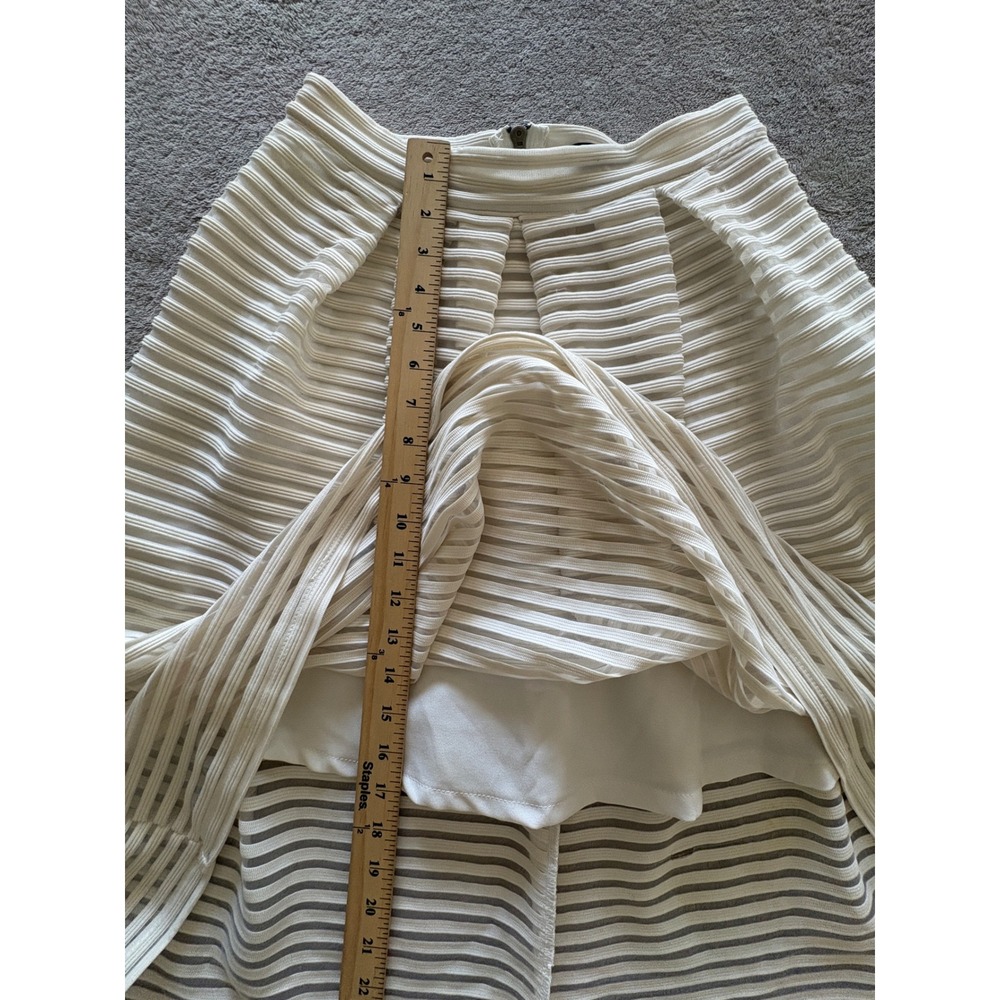 Blaze White Ribbed Mesh Pleated Midi Skirt Sheer Stripe Flare 90s Y2K - Picture 4 of 10